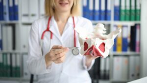 Medical professional demonstrating hip flexor pain treatment techniques
