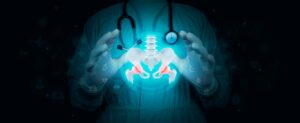Minimally invasive hip replacement surgeons consulting with patient about procedure