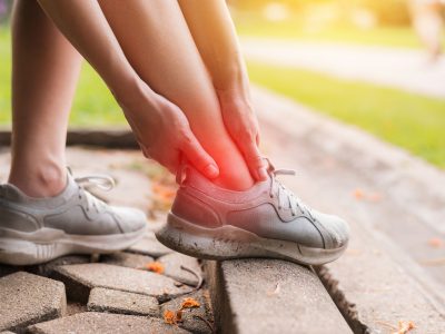 Runner experiencing ankle pain with highlighted pain area needing chronic pain treatment
