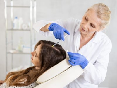 Patient receiving PRP scalp injection for hair loss treatment